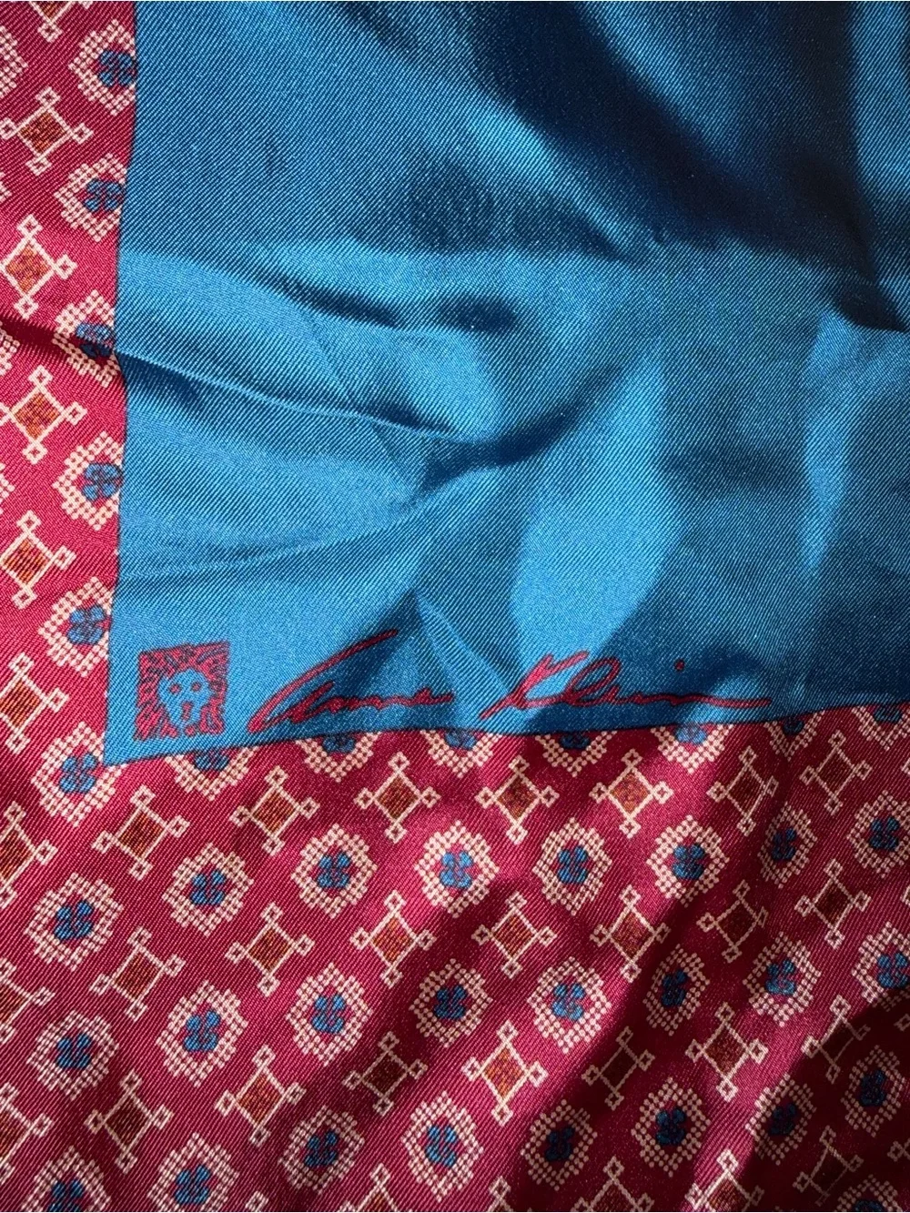 Anne Klein for Vera Vintage Silk Scarf Turquoise Pink Geometric